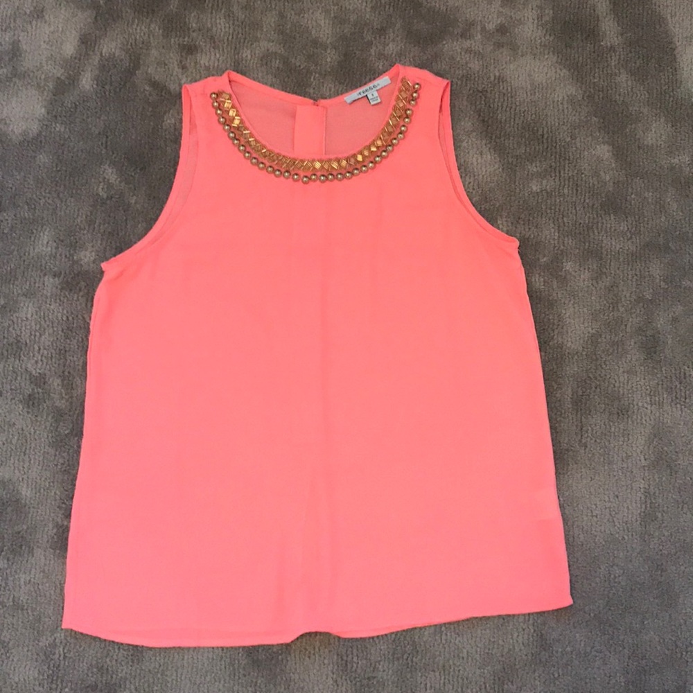 Reese Coral Semi-Sheer Tank Top Y2K Embellished Balletcore Party. Sz Small. NWOT